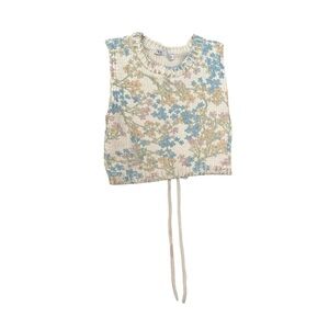 Zara Floral Knit Crop Top - Blue and Cream